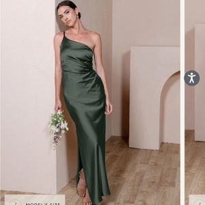Revelry Bridesmaid Dress Jade Satin Deep Olive size 14 Tall
